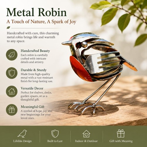 Metal robin garden ornament - metal,