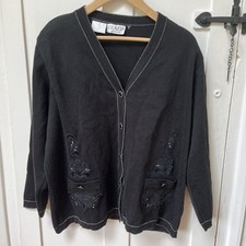 Grazia Cardigan Made In Italy Size 18 Vintage Black Aplique