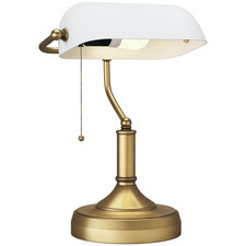 HOMCOM Banker's Table Lamp w/ Antique Bronze Tone Base, White