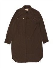 MICHAEL KORS Womens Long Sleeve Shirt Dress UK 16 Large Brown Polyester DV01