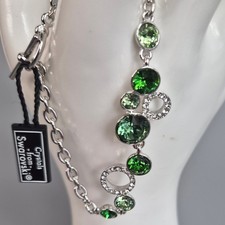 Swarovski Crystals Facetted Glass Bracelet Green & Clear Rhodium Plated Boxed