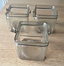 3x 10cm Cube Shaped Glass Jars W Metal Handles Ideal for Crafting Storage No Lid