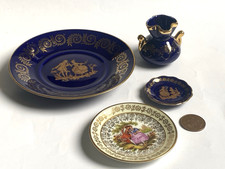 Vintage Limoges France Cobalt Blue  Ceramic Vase &, Plates -  4 Pieces Bundle