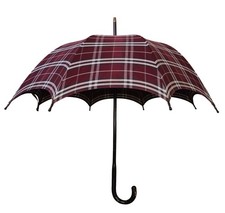  Vintage Burberry's  Check Pattern Umbrella Burgundy Plaid  GC 