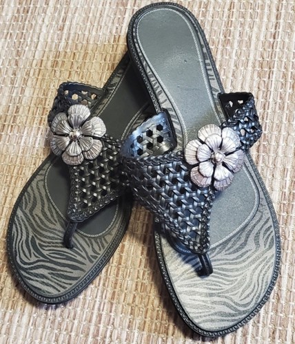 Woven black decorative floral - black,