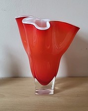 Beautiful Vintage 14cm Orange Art Glass Vase
