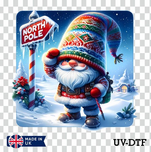 Christmas gnome dtf sticker - uv,