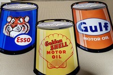 Oil Cans Shape Gulf/ Shell/ Esso 52.5cm x 36cm Metal Signs/ Man Cave/ Garage