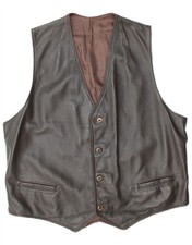 VINTAGE Mens Leather Waistcoat UK 38 Medium Grey DX02