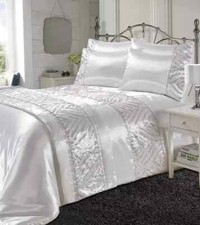 Elegant Shimmer Silk Duvet Cover Pillowcase Stitched Diamante Sequin Bedding Set