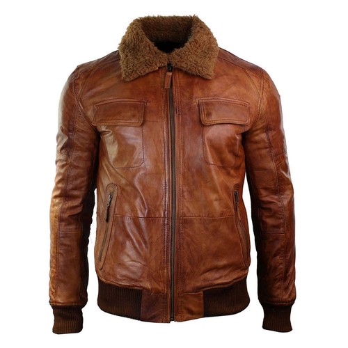 Men brown leather bomber - men's,