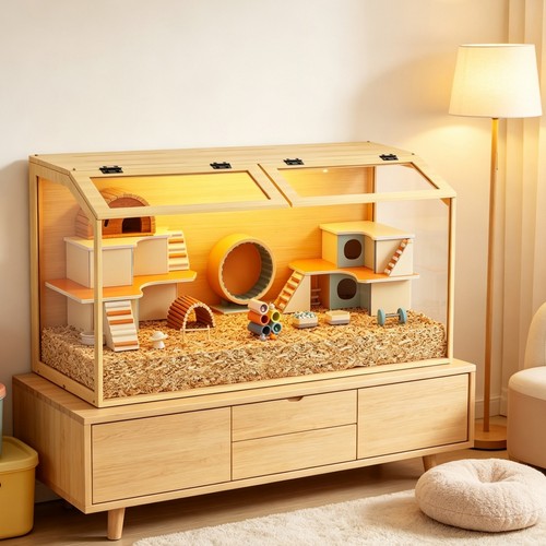 Wooden hamster cage with - cage,