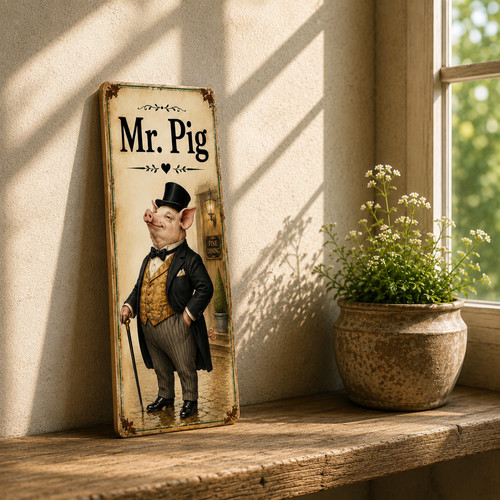 Pig art wooden - mr, sign