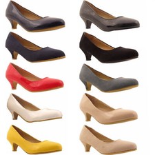 Womens Low Kitten Heels Ladies Girls Pumps Court Work Shoes Sizes 3-12