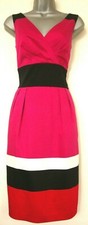 HOBBS 10 38 RASPBERRY RED & BLACK DESIGNER PENCIL DRESS SUMMER WEDDING PARTY NEW