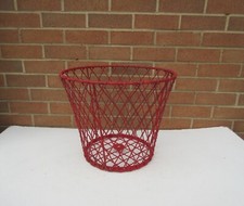 Vintage red metal wire mesh municipal waste bin liner garden basket planter