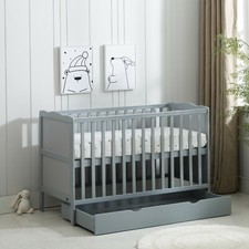 Grey wooden baby cot - wooden, &