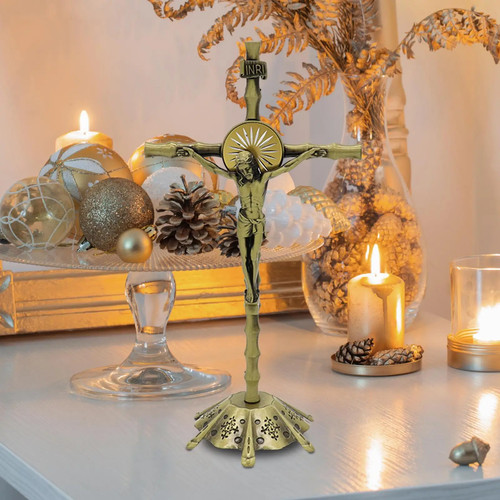 Metal church crucifix figurine - church,