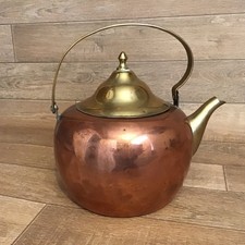 Large Vintage Brass Copper Tea Pot Kettle Brought in Holland Big Size 8.5" Tall