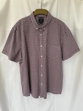 F&F Mens Red Blue Check Shirt, Short Sleeve, Button Down Collar, 2XL (47-49)