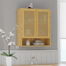 Bathroom Wall Cabinet Bamboo Medicine Cabinet Adjustable Shelf with Rattan Doors