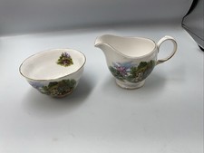 Royal Vale Bone China "Country Cottage" Open Sugar Bowl &  Creamer/Milk Jug