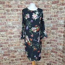 James Lakeland Dress Black Floral UK 12 Knee Length 3/4 Sleeve Flare