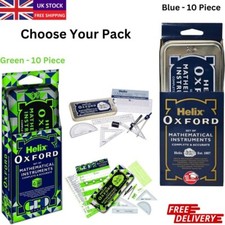 Helix Oxford Mathematics Set - 10 Piece Geometry Maths Kit with Storage Tin