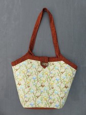 Handmade Owl Print Tote Bag – Lined, Open Top, Brown Trim