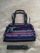 Kipling Striped Black purple Shoulder/Handbag 34x25cm  Monkey Charm
