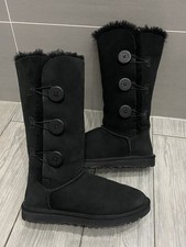 LADIES BLACK SUEDE LEATHER UGG AUSTRALIA BAILEY BUTTON TRIPLET BOOTS, UK 5.5/38