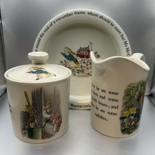 VNTG Wedgwood Peter Rabbit Sugar Bowl Creamer and Plate Made In England Set