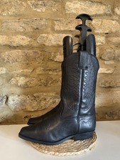 Vintage Joe Sanchez Black Leather Cowboy Boots Size UK 6 EU 39 Western Mid Calf