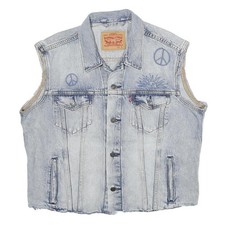 LEVI'S Mens Blue Denim Sleeveless Button Cotton Jacket L Peace Symbol