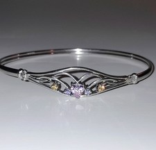 9 carat white gold bracelet bangle gemstone hallmarked 7.5 inches