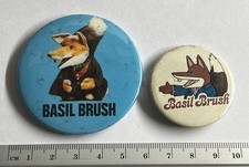 2x Vintage Collectible pin badges children’s television Legend Basil Brush 