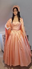 Tudor style Peach Renaissance Gown w long sleeves + Headdress 14 