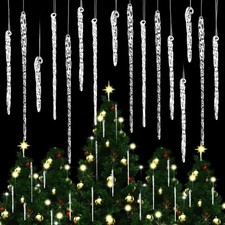 12/36Pcs Christmas Tree Clear Glass Icicle Ornaments Decoration Xmas Home Decor