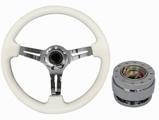 White Chrome 350mm TS Steering Wheel + Quick Release boss B30 for MAZDA
