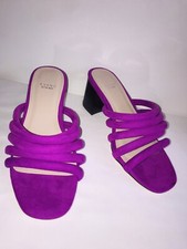 EVANS Mules Size UK4 EU37 PURPLE Suedette Gorgeous Open Toe Block Heels Sandals