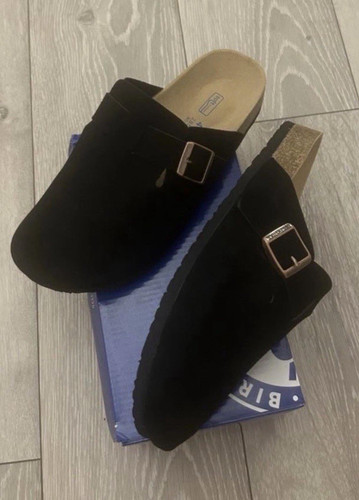 Birkenstock boston black suede - black,
