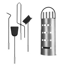 LIVIVO 5 Piece Fireplace Tools Set Heavy Duty Steel Stand Tongs Brush Black