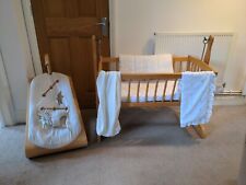 3 Piece Swinging Wooden Cot Crib Baby Mattress Wooden Bouncer Mobile 49.99p 