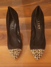 Office Ladies Black & Animal Print Gold Studded Stiletto Shoes UK 6 EUR 39