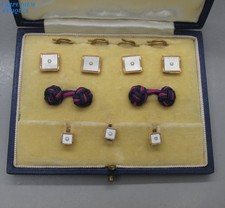 LUXURY SOLID 9CT GOLD M.O.P & SEED PEARL CUFFLINKS & STUDS 7.3g CARRINGTON & CO