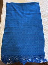 Handwoven Guatemalan Vintage Traditional Blanket Throw Turquoise Blue 68x230xm