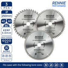 3 Pack - 250mm x 40T 60T 80T TCT Circular Wood Saw Blade For Bosch Makita Dewalt