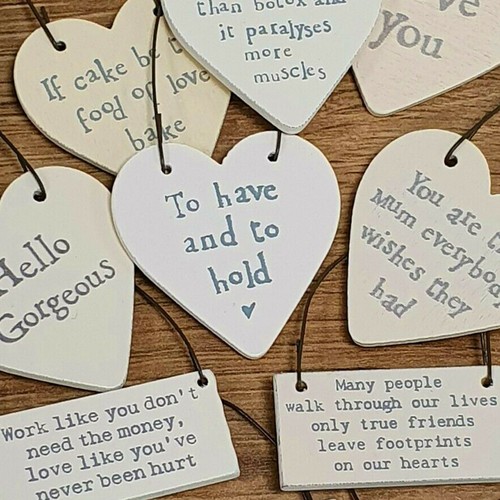 Tiny wooden hearts signs - &,