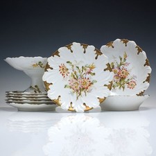 Victorian Botanical Chrysanthemum Enamelled Part Dinner Service c1890