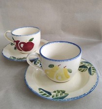 Poole Pottery Dorset Fruit Cups And Saucers Red Apples Yellow Pears